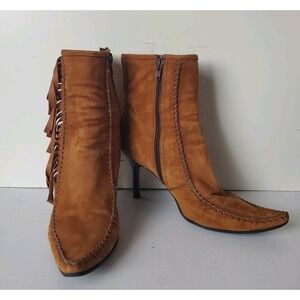 Patrick Cox Wannabe Hand Stitched Fringed Leather Ankle Boots Size 8.5  39.5 EUR